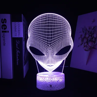 Alien Head Figure 3D Photo Frame Night Light Crafts Laser Night Lamp Desktop Decoration for Animation Fans Gift