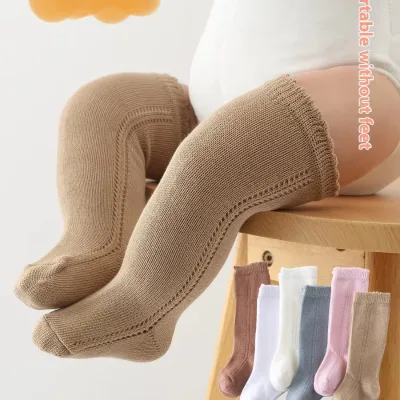 Spring Summer Autumn Combed Cotton Baby Knee Socks Loose Mid-Length Stockings with Ring Side Hollow Plain Crew Height Boys Girls