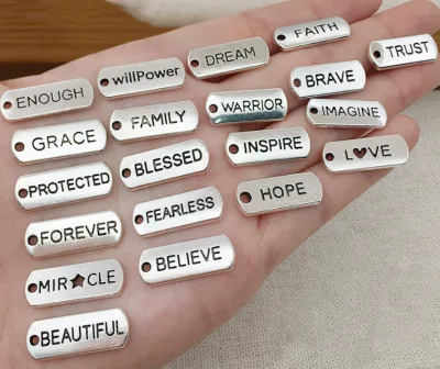Alloy Metal Antique Sliver Engraved Words Message Letter Charm Inspirational Letters Charms for DIY Jewelry Accessories Making