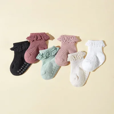 Girls' Children's Baby Socks Class a Cotton Lolita Lace Princess Mid-calf 6-Pair Set All Seasons