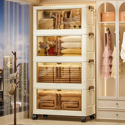 Multi Layer Storage Cabinet Wardrobe Detachable Bedroom Clothing Bedding Storage Container with Transparent Door