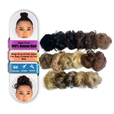 Bun Hair Chignon Mariage Perruque Wholesale Indian Remy Human Hair Donut Bun Scrunchies Water Wave Style Piano Color Custom