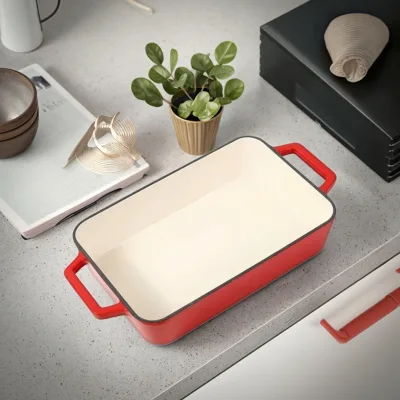 Custom Bakeware Kitchen Pan Cast Iron Enamel Baking Trays for Oven Large Rectangular Baking Dish Pan