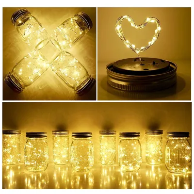 2M 20LEDs Solar Mason Jar Lids Fairy Light With Copper Wire String Lights Warm White Twinkle Hanging Lamp for Outdoor Garden