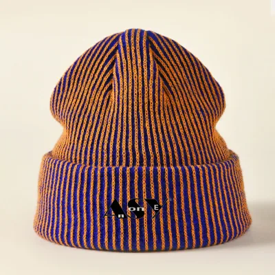 Winter Outdoor Striped Knit Hats Acrylic Riding Ear Protection Warm Curly Brimmed Beanies Two Toned Two-toned for Beach & Travel