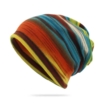Pullover Hat with Neck Warmer, Striped Print, Twisted Hat, Double-Layer Dual-Use Hat