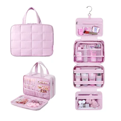 Hanging Fluffy Makeup Storage Bag Waterproof Portable Travel Organizer Polyester Makeup Cosmetic Bag With Hook
