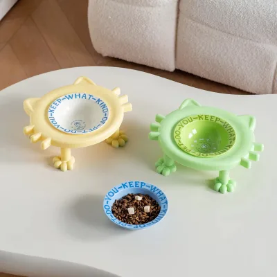 UFO-Shaped Ceramic Pet Bowls with Anti-Tip Holder Modern Design for Party Use