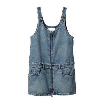 High Quality Summer Pullover Denim Dress for Ladies O-Neck Sleeveless Cool Pocket Comfortable Loose Casual Style for Washed