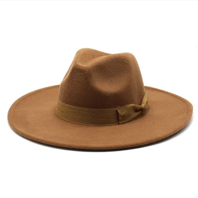 European American Style Simple Bow-Brimmed Hat Unisex Fashionable Versatile British Jazz Top Hat for Travel Fishing Outdoor 100%