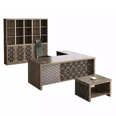 Trendy Hot Sale Modern Durable Wood Office Desk Easy Assembly Dual Concealed Cable Holes Large Executive Work Table