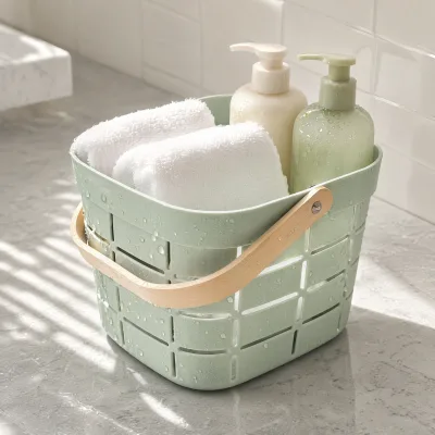 Bath Basket for Carrying Bathroom Toiletries, Bath Basket with Hollowed-out Design for Draining Water, Kitchen Vegetable Basket