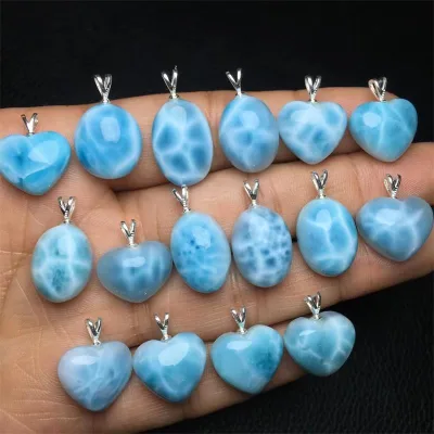 Wholesale Natural High Quality Larimar Sliver Crystal Necklace Carvings Polished Blue Crystal Pendant for Gifts Decoration