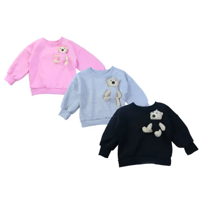 2023 Fall Winter Plush Children Tops Pocket Bear Kids Girls Kids Sweatshirt Crewneck Sweatshirts