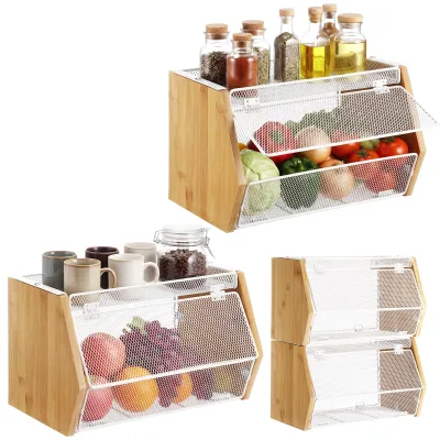 Stackable Mesh Fruit Basket with Lid, Wall Mounted Fruit Basket Snack Onion Potato Storage Container for Vegetable Kitchen