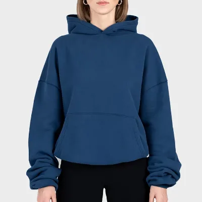 Custom Logo Navy Long Sleeve Fleece Cotton Hoodies Gym Running Workout Plus Size Fitness Sports One Piece Women's Sweatshirts
