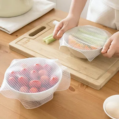 Food Grade Silicone Transparent Bowl Lid Fresh-Keeping Sealing Film Microwave Heating Kitchen Specialty Tools Dishwasher Safe