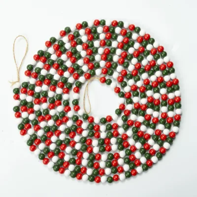 Christmas Wooden Bead Wreath Decorated Wood Bead Garland Wreath for Christmas Decorations Farmhouse Wall Hanging Ornaments