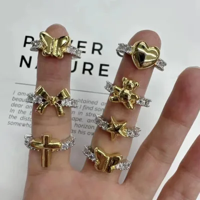 Personalized 18k Gold Plated Cubic Zirconia Paved Sideway Cross Rings Women Fashion Zirconia Rings