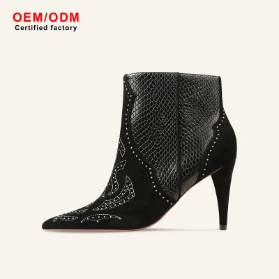 OEM Custom Autumn New Arrivals Euro-American Fashion Boots Pointed-Toe Stilettos Women's Versatile Retro Ankle Fashion Boots