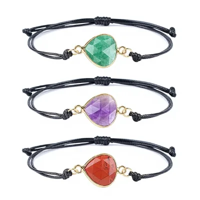 Hot Sales Natural Amethyst Waterdrop Iron Unisex Headscarves Crystal Healing Fashion Hand Woven Adjustable Bracelet for DIY Gift