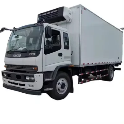 205hp Japan ISUZU FTR FVR Fiberglass Color Plate Refrigerator Van Truck with Thermo King Refrigerating Unit