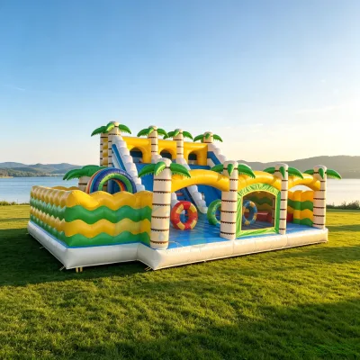 Backyard Palm Tree Inflatable Dry Slide Game for Kids Tree Lane Inflatable Slide Bounce House Giant Soft Playground for Party