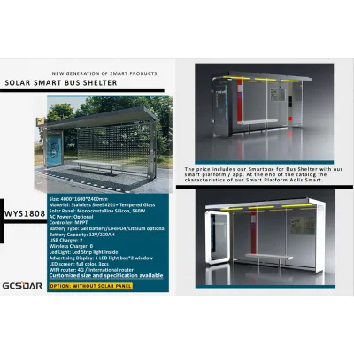 Solar Smart Bus Shelter With LED Information Display USB Charging Ports Weatherproof Design And Seating