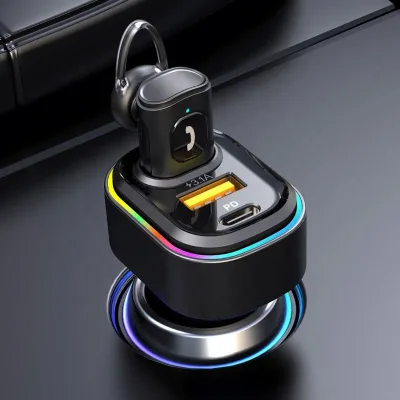 2 In1 Car Bluetooth Earphone with PD Fast Charger Adapter Microphone Wireless Noise Reduction Bluetooth Headset Car Earbuds