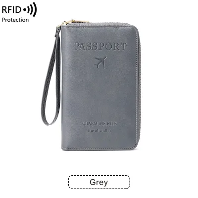 Hot Sale Family Luggage Tag Set Men Long Clutch Purse Grey Small Passport Cover With Detachable Chain Passport Pouch Wallet