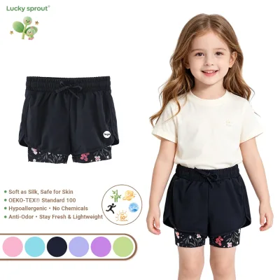 Toddler Girls Multi Pastel Color 2 in 1 Floral Liner Sport Shorts Soft Stretch Fabric Outdoor Gym Kids Casual Short