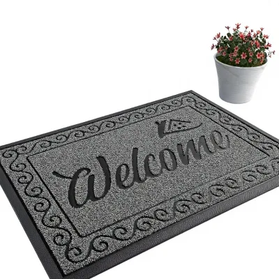OEM Welcome Mat Polyester Tufted Loop Pile Heavy Duty Sturdy Waterproof Non-Slip Low Profile 29.5x17 Black/Grey Indoor Outdoor