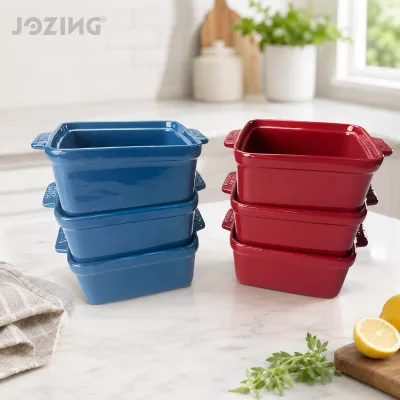 Wholesale Ceramic Ramekin Factory Price Mini Square Casserole Baking Dish with Handle for Restaurant Hotel Supplies