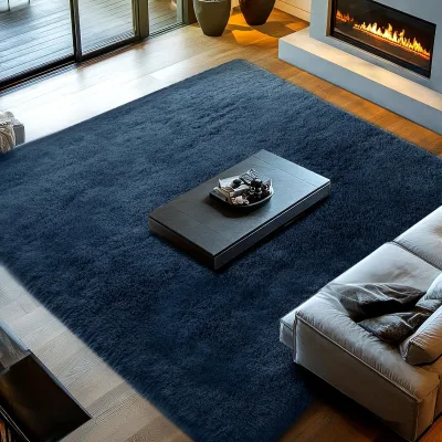 Modern Solid Pattern Indoor Plush Shaggy Carpet Rug for Bedroom Dining Table Home Office Bedside Decor