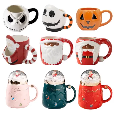 Custom Material Personalized Style Pattern 3D Christmas Element Cup Holidays Gift Set Christmas Themed Ceramic Mug Gift Set
