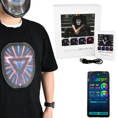 ECODI Led APP T-shirt Various Designs High Quality DIY Programmable Lighting Led Rechargeable Horror T-shirts
