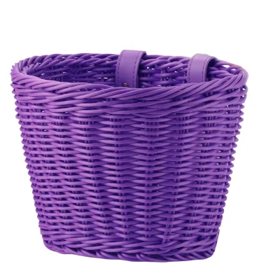 Rattan Trumpet Student Bicycle Basket Purple for 14 "16" Balance Bike Scooter Imitation Rattan Basket Foldable Basket