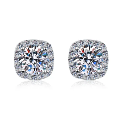 Jewelry Square Shape Pass Diamond Tester S925 Sterling Silver 1&2&3ct Round Cut VVs1 Moissanite Stud Earrings of Women Men