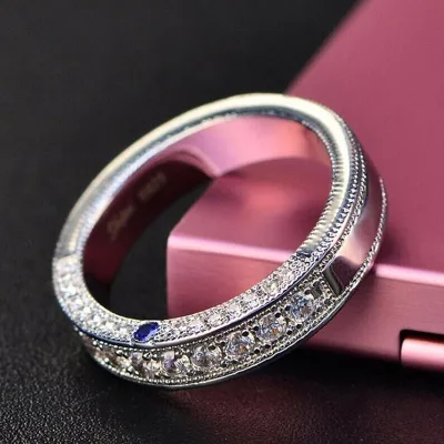Women's Romantic Brass Silver Plated Eternity Band Rings Exquisite Wedding Trendy Party CZ Jewelry Sparkling Zircon for Wedding