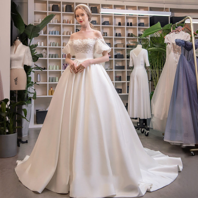 Bridal Wedding Gown Bridal Dresses Vintage Satin Princess Beaded Bride Dress Back Tie