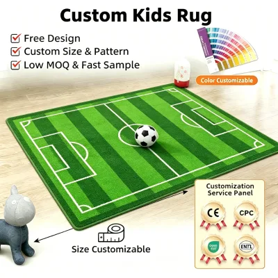 Football Pitch Educational Play Mat Custom Soccer Field Kids Rug, CE CPC Certified Football Pitch Play Mat for Nursery & Daycare