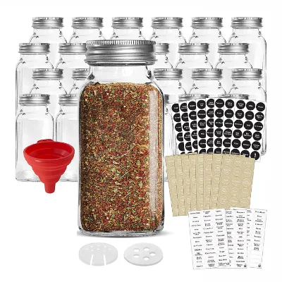 Food Grade 6oz Square Clear Glass Jars for Spice Seasoning Condiment Flavouring