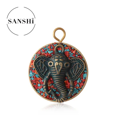 Hot Sale Jewelry Round Creative Pendant Fashion Colorful Natural Stone Abstract Nepalese Elephant Pendant