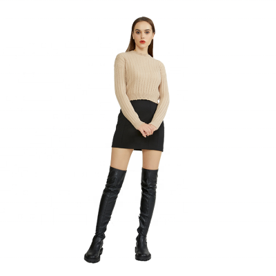 KD Knitwear Manufacture Custom OEM ODM Ladies Destroyed Hollow Out Crew Neck Long Sleeve Ribbed Knitted Pullover Sweater