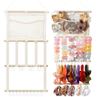 Wood Nordic Style Headband Holder Hair Accessories Organizer for Girls & Babies Wall Hanger with S-Hook Storage