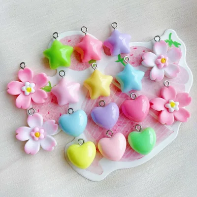 Macaron Candy Color Star Cherry Blossom Pendant DIY Resin Charms for Bracelet Keychain Handmade Jewelry Making Accessories