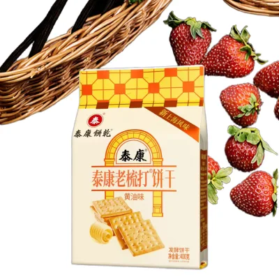 Butter-Flavored Sugar-Free Soda Biscuits 400g Crispy Low-Salt Rectangle Shape 18-Month Shelf Life in Bag 20bags/Carton