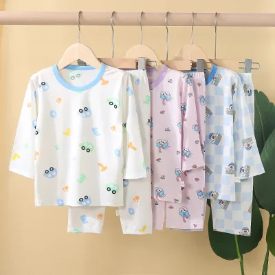 Baby Children's Pajamas Spring 2025 Thin Modal Lyocell Boys' Girls' Medium Long Sleeve Animal Striped Cartoon Breathable