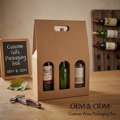 Hot Sale 3 Bottle Corrugated Paper Packaging Gift Box Tote Wine Carrier
