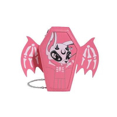 Wholesale Novelty Gothic Spooky Halloween Chain Crossbody Purse Vegan Leather Luxury Bat Wings Coffin Backpack Bag